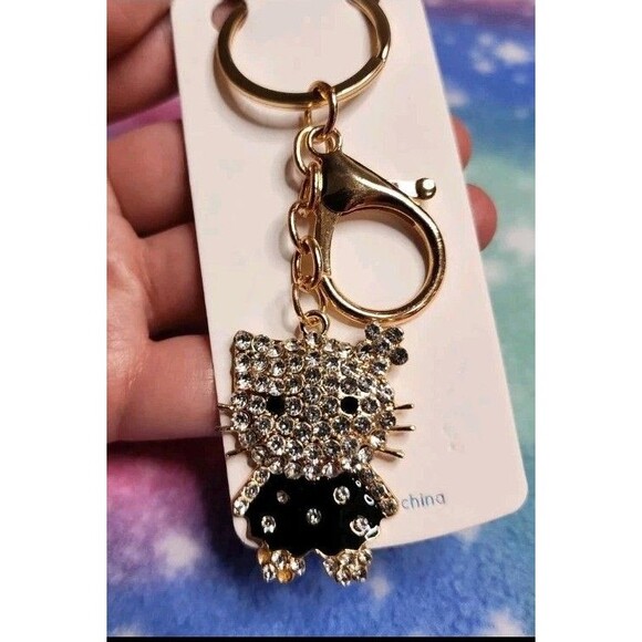 Hello Kitty Black Dress Rhinestone Keychain With Clip Bling Sanrio Character - Picture 1 of 3